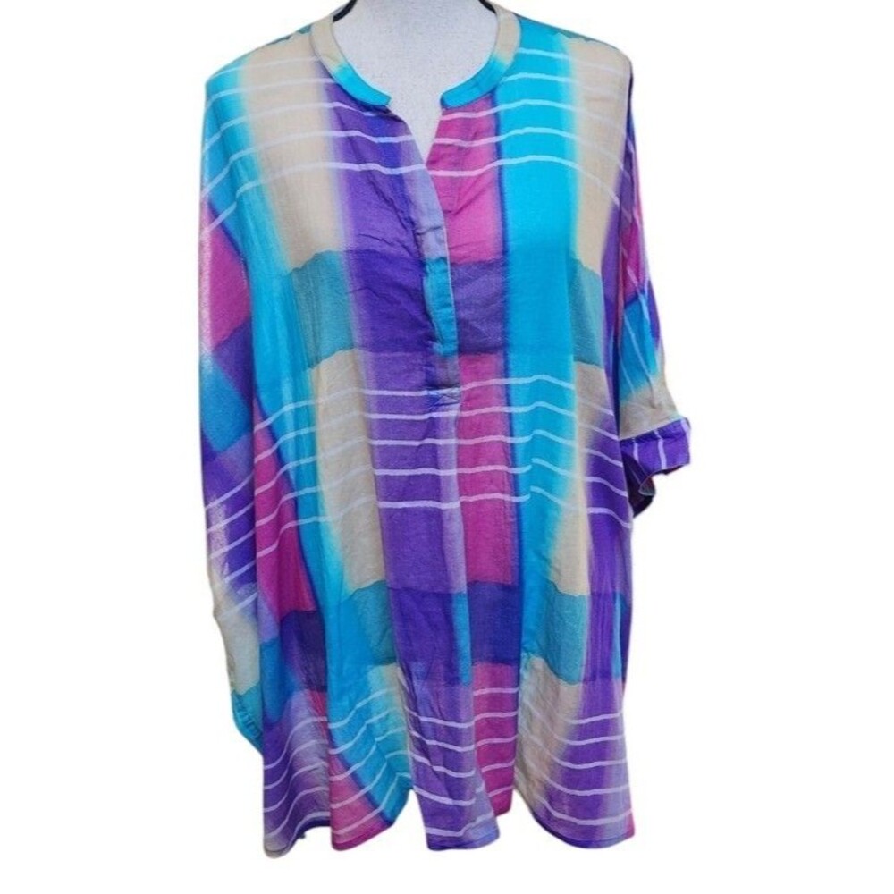 Soft Surroundings 'Painterly Plaid' Size 3X Soft Flowy Cotton Boho